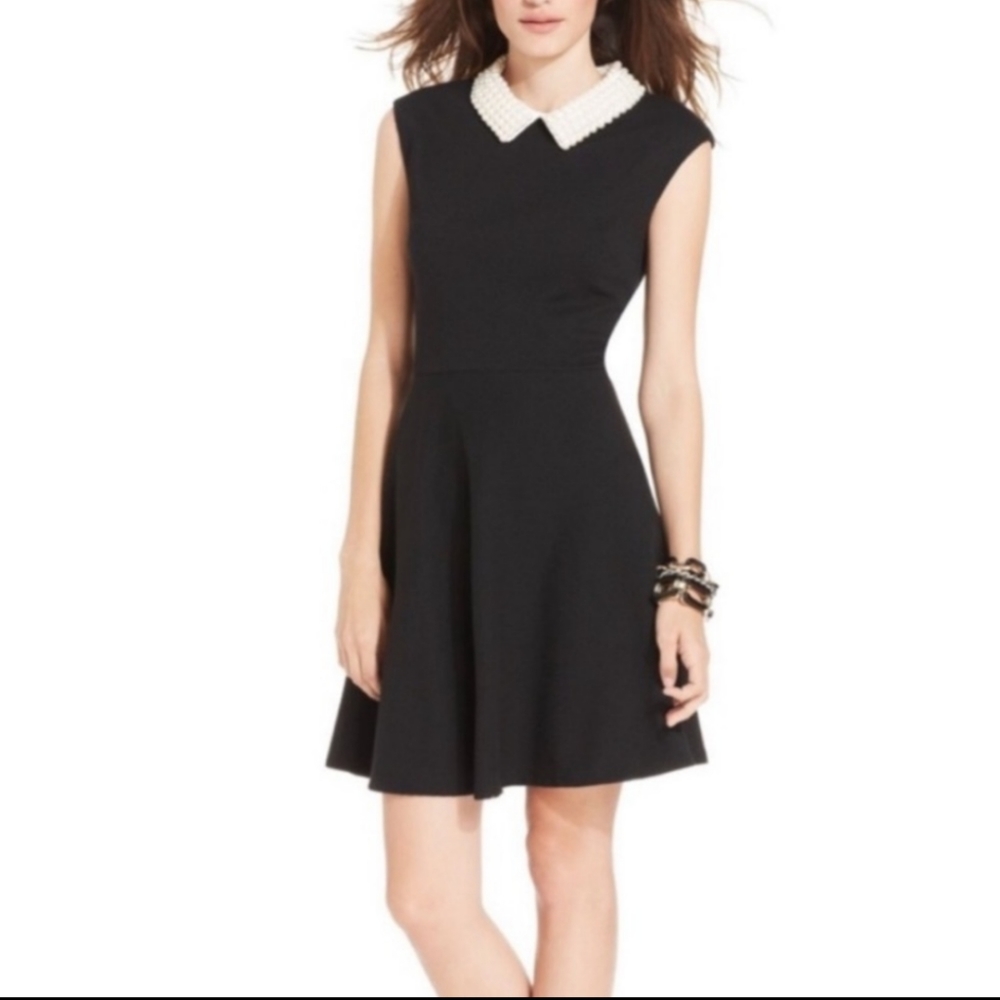 Betsey Johnson Wednesday Addams white pearl collar A-line dress